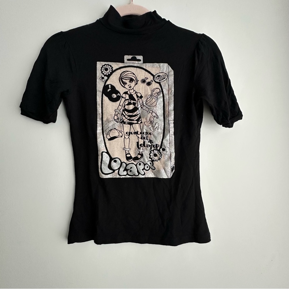 Zara Women Black and Silver Graphic Tee S